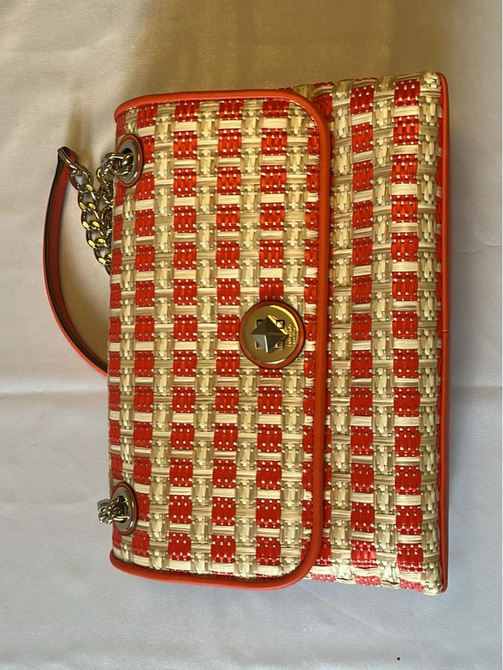 kate spade Orange and Cream Woven Chain-Handle Crossbody